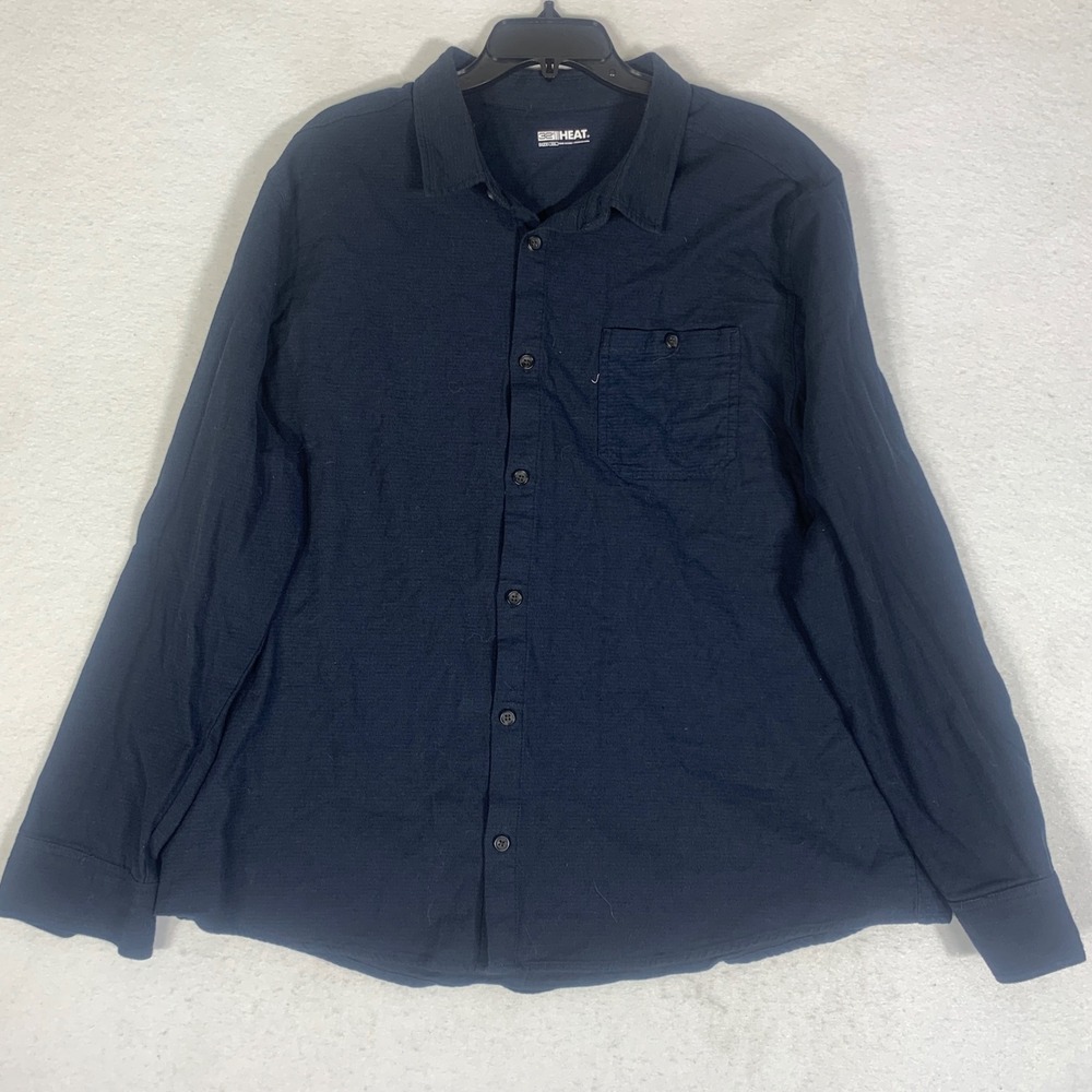 32 Degrees Heat Mens Navy Blue Long Sleeve Button Up Shirt Size XXL Casual‎